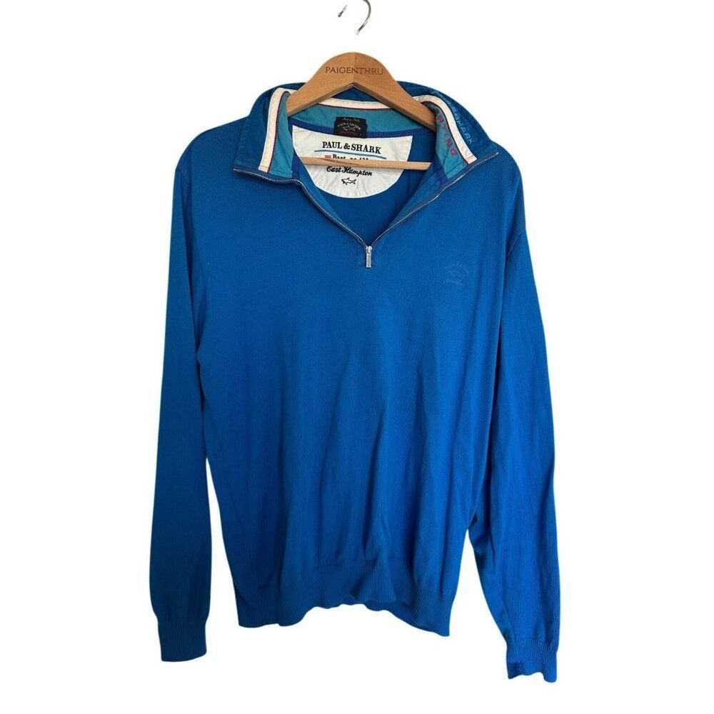 Paul & Shark Yachting Men's LG Cotton Blue 3/4 Zip Pullover Preppy Coastal